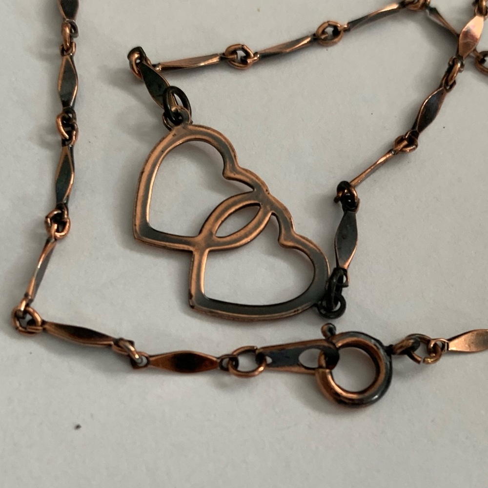 New vintage copper double hearts sweethearts pendant necklace